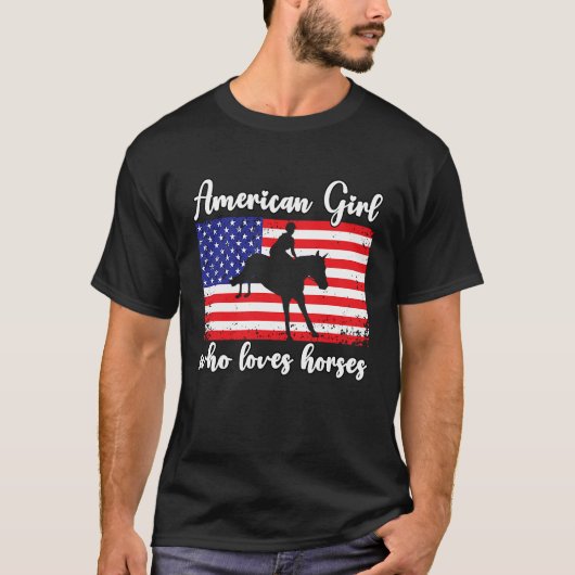 T-shirt American Girl qui adore faire des courses de cheva (Devant)