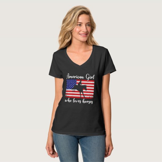 T-shirt American Girl who loves eventing horses rider 4 (Devant entier)