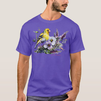 T-shirt American Goldfinch Jardin Birds Lavender Garden