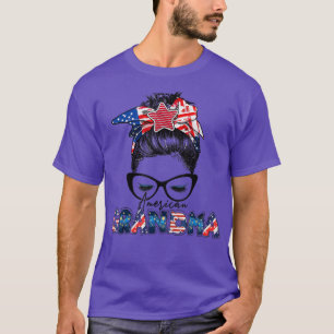 T-shirt American Grandma Messy Bun Women USA Drapeau Funny