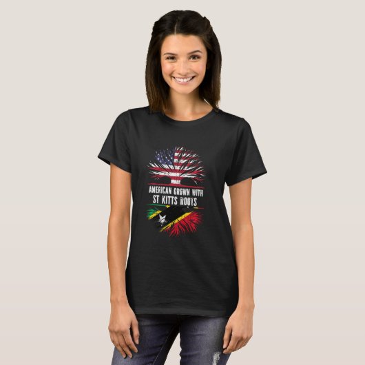 T-shirt American Grosse Avec St Kitts Racines Usa Drapeau (Devant entier)