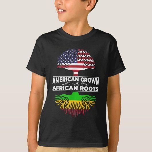 T-shirt American Grown African Roots USA Drapeau noir Hist (Devant)