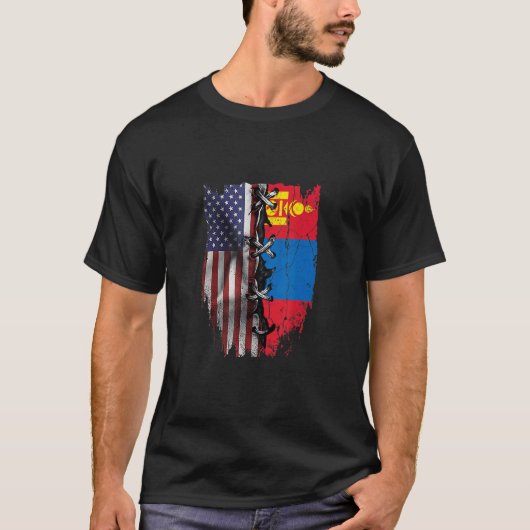T-shirt American Grown Mongolian Roots USA Mongolia Flag (Devant)
