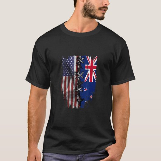 T-shirt American Grown New Zealand Roots USA New Zealand F (Devant)