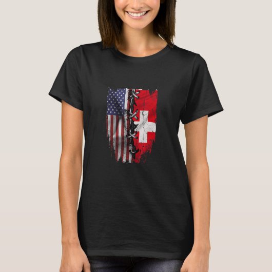 T-shirt American Grown Swiss Roots USA Switzerland Flag (Devant)