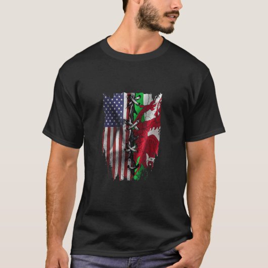 T-shirt American Grown Welsh Roots USA Wales Flag (Devant)