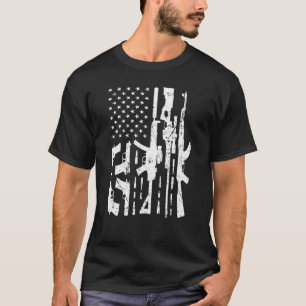 T-shirt American Gun Drapeau Main Gun Rifle Sniper Bullets