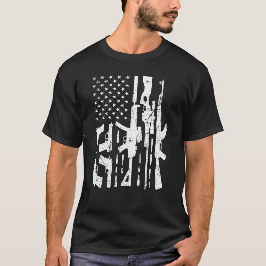 T-shirt American Gun Flag Hand Gun Rifle Sniper Bullets Di (Devant)