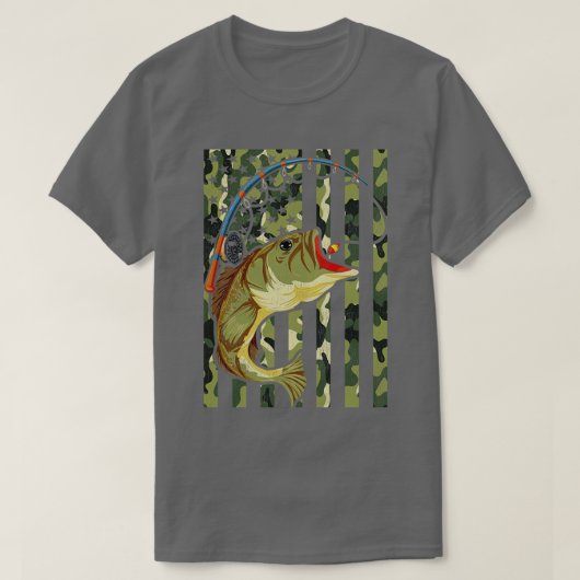 T-shirt American Hobby Angling Fish Camouflage US Drapeau  (Design devant)