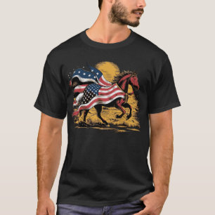 T-shirt American Horse Lover Art États-Unis Drapeau patrio