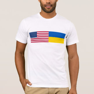 T-shirt American I stand with Ukraine. USA & UKR flags.
