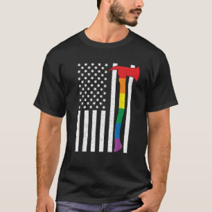 T-shirt American LGBT Firefighter Flag US Rainbow Ax USA