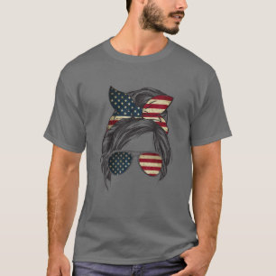 T-shirt American Mom Life Messy Bun 4 juillet Lunettes de