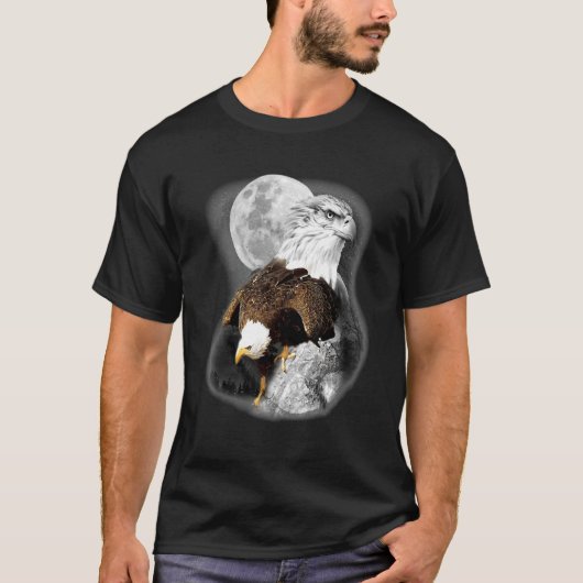 T-shirt American Nature Eagle Artwork Moon Sketch Wildlife (Devant)