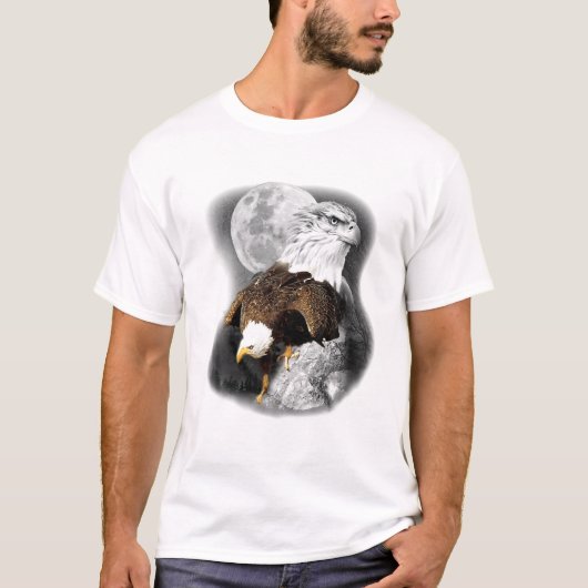 T-shirt American Nature Eagle Artwork Moon Sketch Wildlife (Devant)