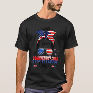 T-shirt American Nurse 4 juillet Us Flag Nursing Messy