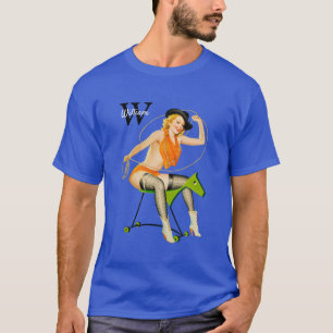 T-shirt American Old School Pin-Up Cowgirl personnalisable