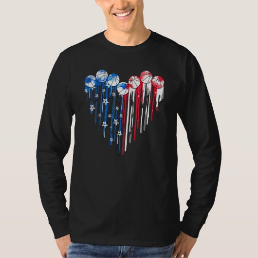 T-shirt American Patriotic Basketball 4th Of July US Flag  (Devant)