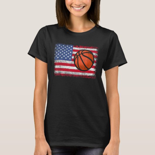 T-shirt American Patriotic Basketball 4th Of July US Flag (Devant)