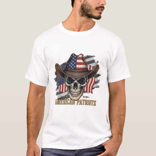T-shirt American Patriots Vintage Skull Flag (Devant)
