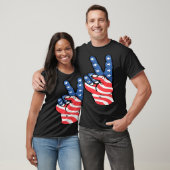 T-shirt American Peace Flag  Patriotic 4th of July Hand Si (Unisexe)