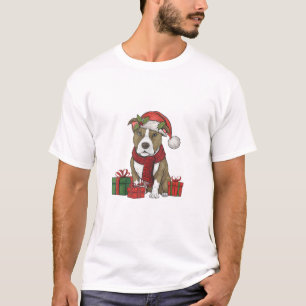 T-shirt American Pitbull Terrier Chien Noël fêtes San
