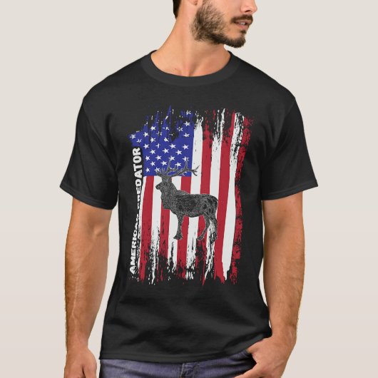 T-shirt American Predator Patriotic American Flag ELK Hunt (Devant)