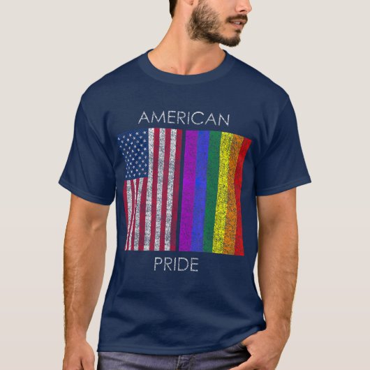 T-shirt American Pride t Faded American rainbow flag (Devant)