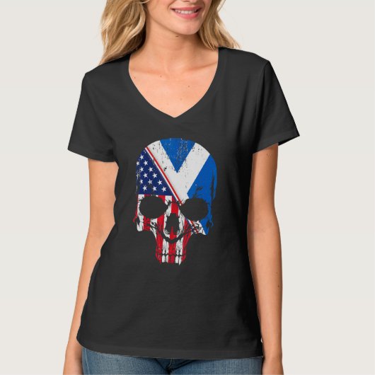 T-shirt American Raised With Scottish Roots Skull Idea & U (Devant)