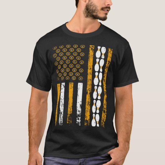 T-shirt American Sports Flag Construction Tools Bowling Pi (Devant)