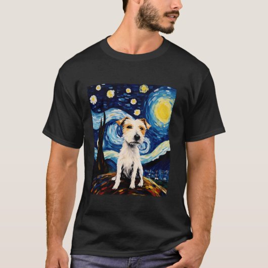 T-shirt American Terrier Dog Funny Starry Night Van Gogh A (Devant)