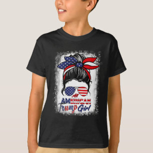 T-shirt American Trump Girl 4 juillet Messy Bun Pro Trum