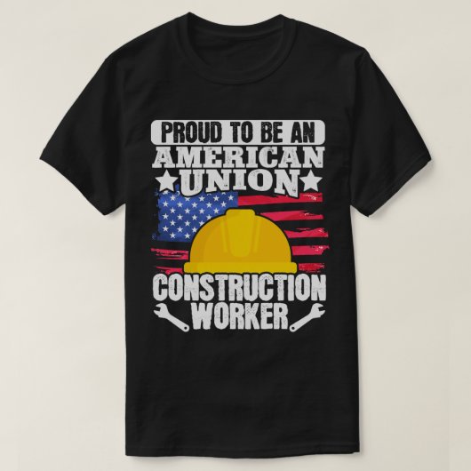 T-shirt American Union Construction Worker USA Drapeau 4e (Design devant)