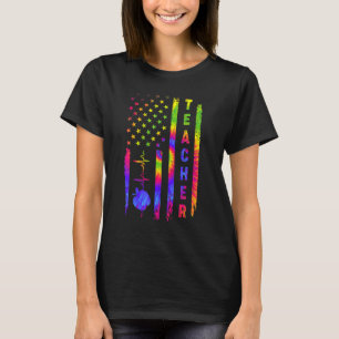 T-shirt American Us Flag Enseignant Teacher Tie Dye Pour H