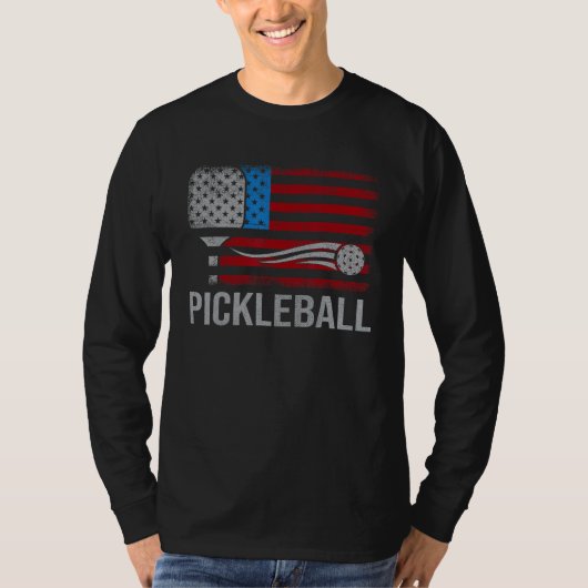 T-shirt American US Flag Pickleball Player Paddleball 4th (Devant)