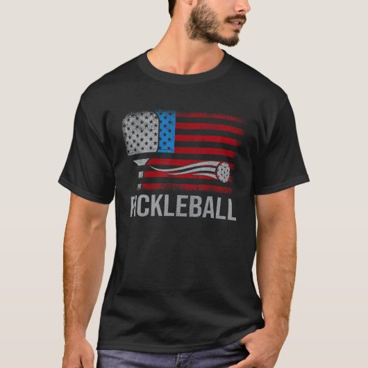 T-shirt American US Flag Pickleball Player Paddleball 4th  (Devant)