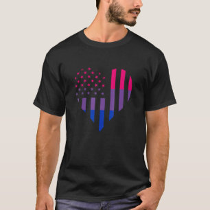 T-shirt American USA Bisexual Drapeau Bisexuality Heart Bi