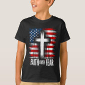 T-shirt American Usa Flag Christ Faith Over Fear With Cros (Devant)