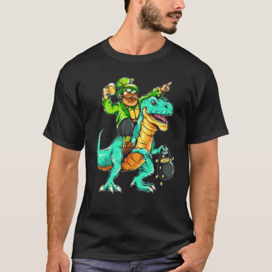 T-shirt American USA Irish Flag St Patricks Day And T-Rex (Devant)
