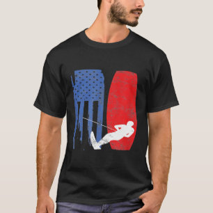 T-shirt American Water Ski Drapeau Wakeboard Skier Sports