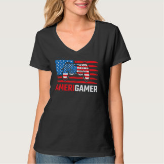 T-shirt Amerigamer Distressed American Flag Gamer July 4th