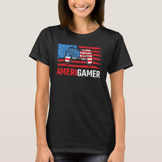 T-shirt Amerigamer Distressed American Flag Gamer July 4th (Devant)