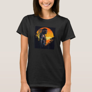 T-shirt Amérindien Jour Guerrier Coucher de soleil Rétro p