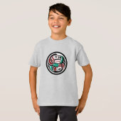 T-shirt Amérindien Noir Blanc Haïda Otter Saumon (Devant entier)