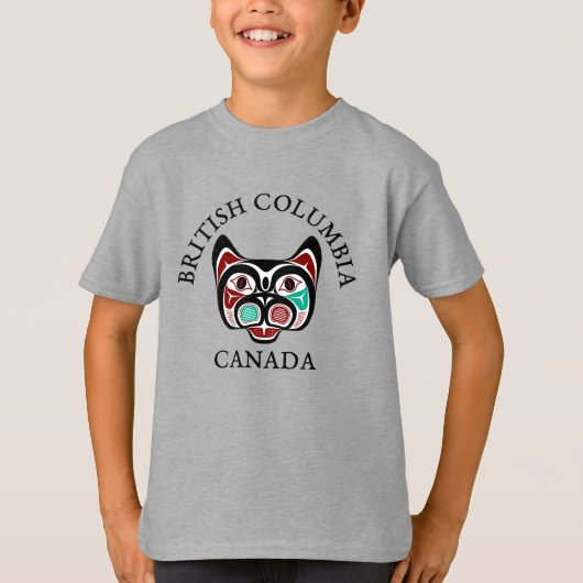 T-shirt Amérindien Rouge Noir Vert Haïda Art Kitty (Devant)