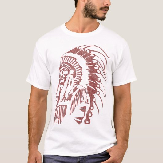 T-shirt Amérindien Vintage en chef (rouge foncé) (Devant)