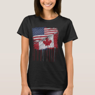 T-shirt Amérique Canada Drapeaux Demi Américain Demi Canad