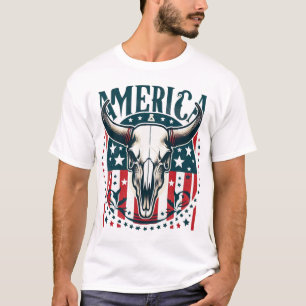 T-shirt Amérique Crâne de vache 4 juillet drapeau