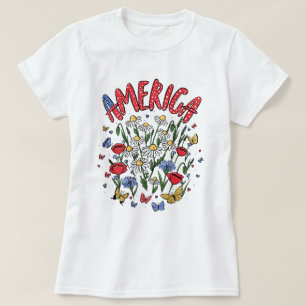 T-shirt Amérique Florale 4 juillet patriotique