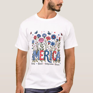 T-shirt Amérique Florale 4 juillet typographie patriotique